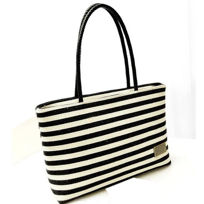 Women Hangbag Black&White Stripe Canvas Bag Vintage Allmatch Handbag Bolsa Feminina Freeship 1