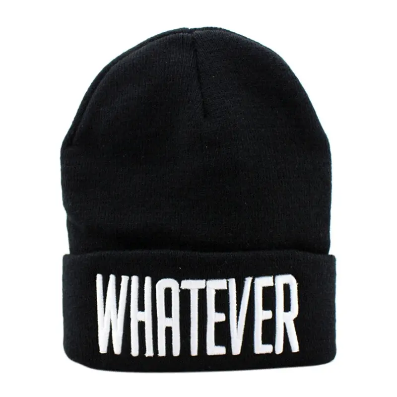 Women Hat Black Whatever Beanie Hats Snapback Men Womens Warm Knitted Cap Solid Colors Ski Gorros Cap 1
