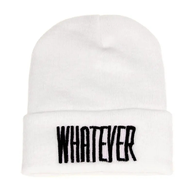 Women Hat Black Whatever Beanie Hats Snapback Men Womens Warm Knitted Cap Solid Colors Ski Gorros Cap 2