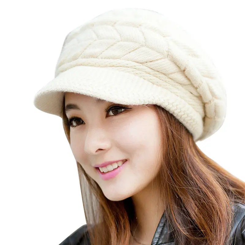 Women Hat Casual Hip-Hop Hats Skullies Beanies Knitted Hats Rabbit Fur Pompons Ear Protect Casual Cap 1