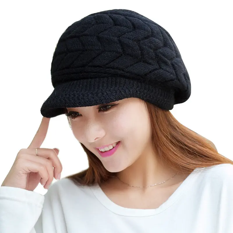 Women Hat Casual Hip-Hop Hats Skullies Beanies Knitted Hats Rabbit Fur Pompons Ear Protect Casual Cap 2