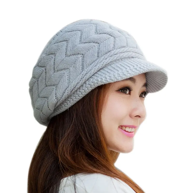 Women Hat Casual Hip-Hop Hats Skullies Beanies Knitted Hats Rabbit Fur Pompons Ear Protect Casual Cap 3