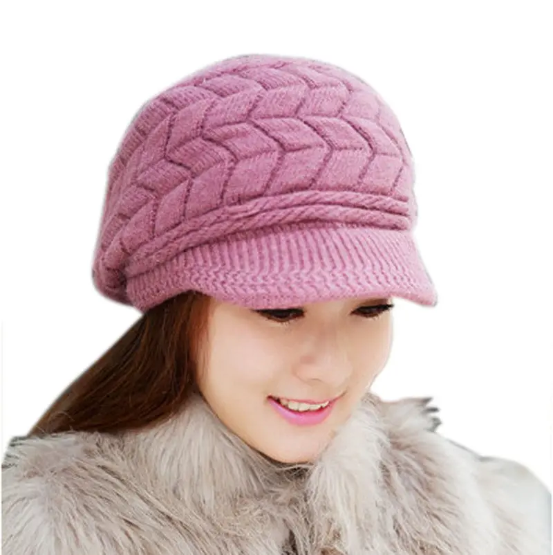 Women Hat Casual Hip-Hop Hats Skullies Beanies Knitted Hats Rabbit Fur Pompons Ear Protect Casual Cap 5