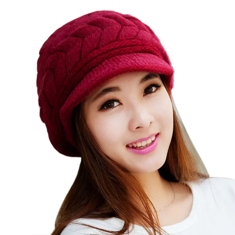 Women Hat Casual Hip-Hop Hats Skullies Beanies Knitted Hats Rabbit Fur Pompons Ear Protect Casual Cap 6