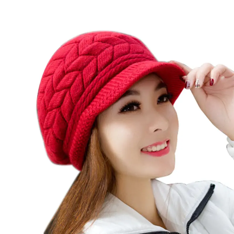 Women Hat Casual Hip-Hop Hats Skullies Beanies Knitted Hats Rabbit Fur Pompons Ear Protect Casual Cap 7