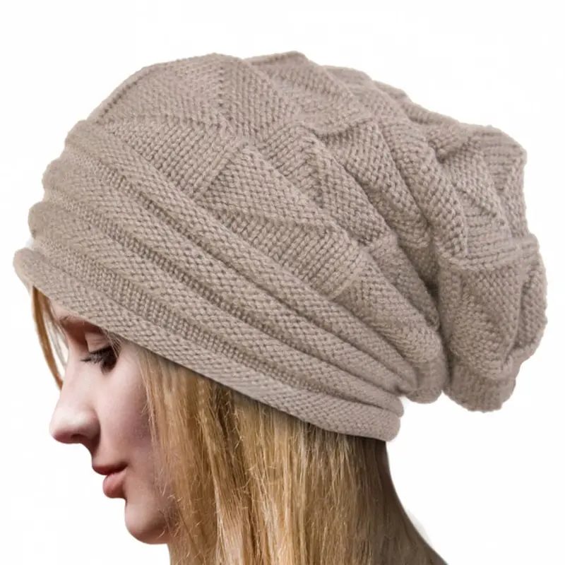 Women Hat Crochet Warm Hats Wool Knit Beanie Solid Caps Gorros 1