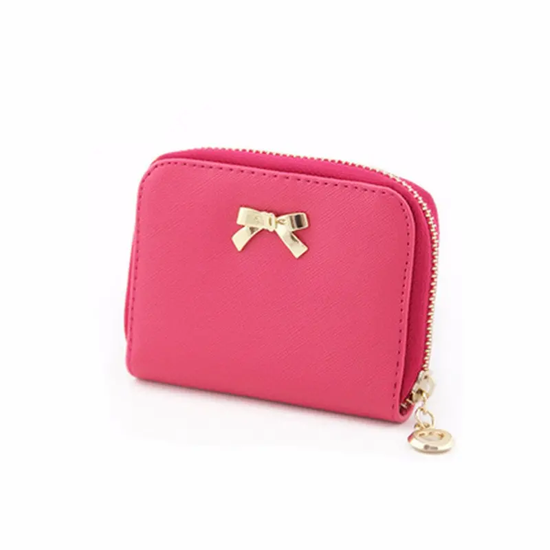 Women Hbag Bowknot Leather Zipper Coin Purse Lady Walletes Wearable Short Clutch Wallet Bag 3