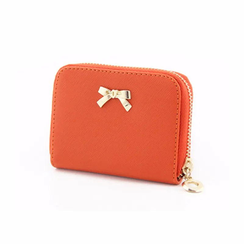 Women Hbag Bowknot Leather Zipper Coin Purse Lady Walletes Wearable Short Clutch Wallet Bag 4
