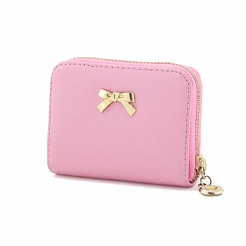 Women Hbag Bowknot Leather Zipper Coin Purse Lady Walletes Wearable Short Clutch Wallet Bag 5