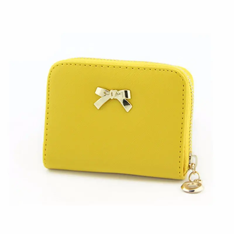 Women Hbag Bowknot Leather Zipper Coin Purse Lady Walletes Wearable Short Clutch Wallet Bag 7