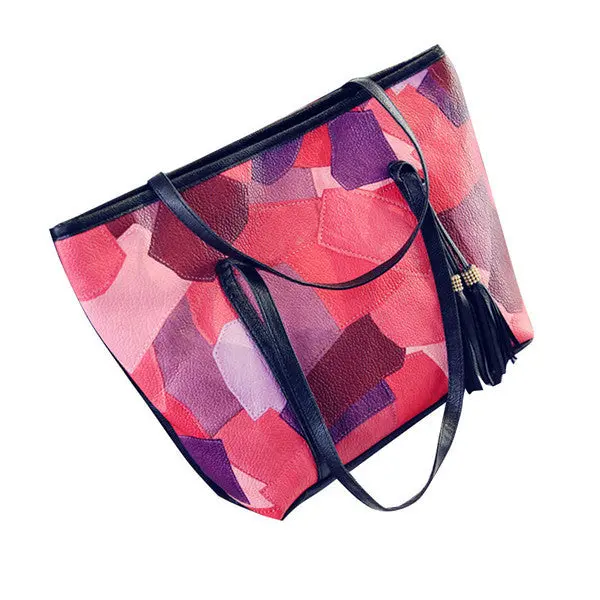 Women Hbag Casual Printed Tassel Large Tote Shoulder Bags Ladies Purse Leather Messenger Bag Bolsa Feminina 2
