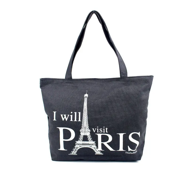 Women Hbags Canvas Large Capacity Shopping Shoulder Bag Paris Eiffel Tower Daily Use Hbag Bags Tote 2