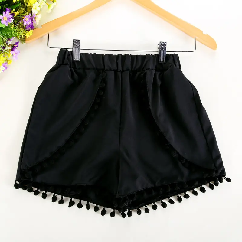 Women High Waist Tassel Print Gym Shorts Casual Beach Elastic Waist Candy Colors Beach Shorts Women Pantalones 1