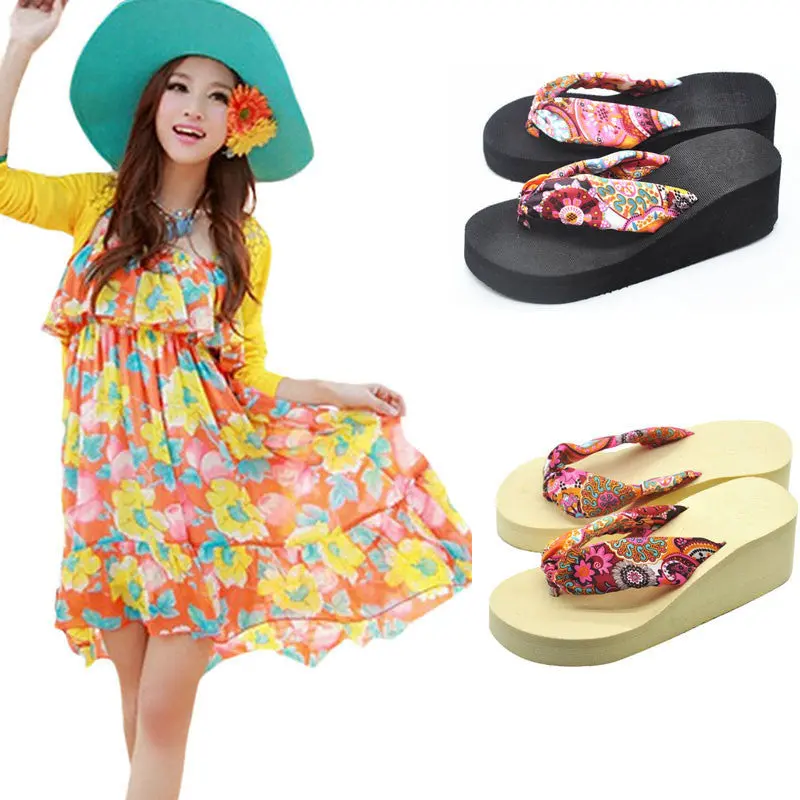 Women Home Slippers Korean Bohemia Beach Sandals Platform Wedges Flip Flops 7