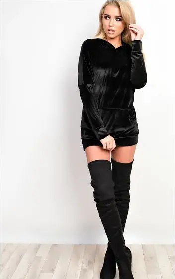 Women Hooded Dresses Slim Overalls Women Gold Velour Mini Dress Vestidos Lx131 1