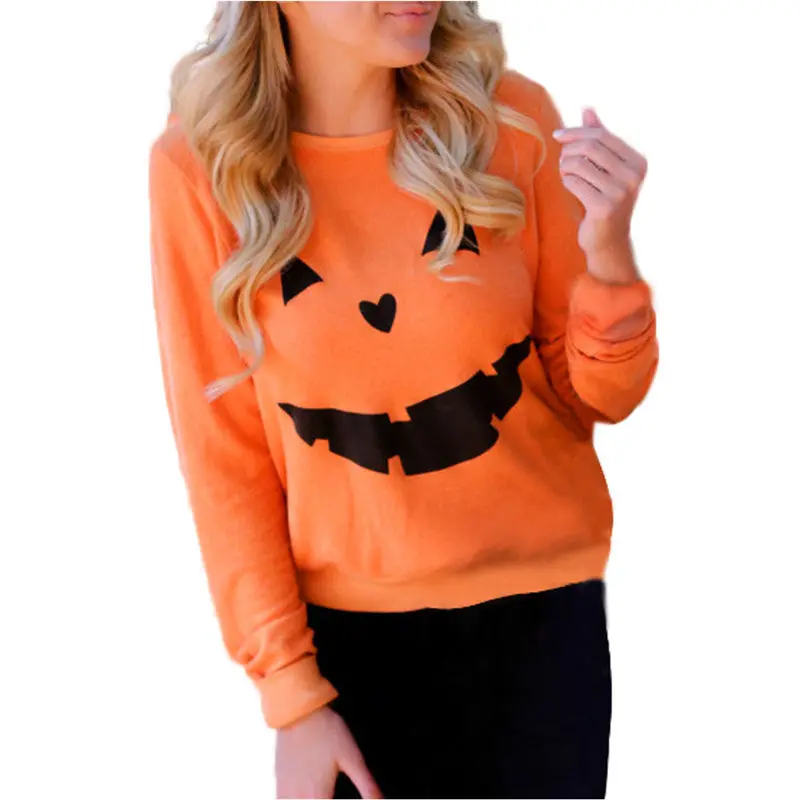 Women Hoodie Sweatshirt Harajuku Halloween Pumpkin Print Long Sleeve Sweatshirt Pullover Tops Shirt Sweatshirt Feida 1