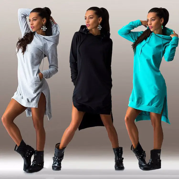 Women Hoodies Cotton O-Neck Long Sleeve Dress Hoody Long Women Hoody Sweatshirts Sport Dress Women 1