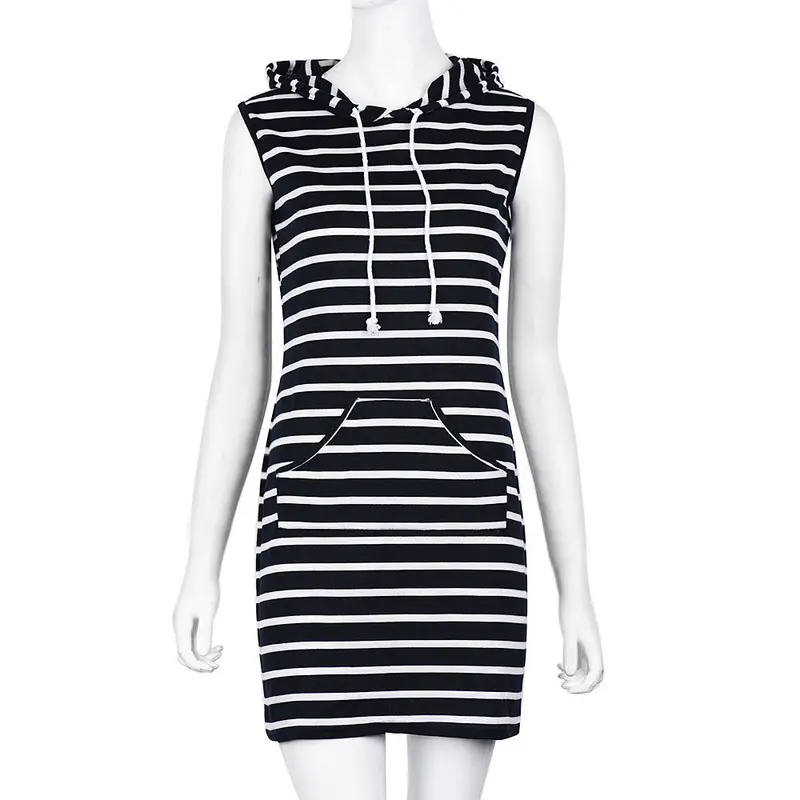Women Hoodies Dress Elegant Pockets Casual Women Clothing Women Sleeveless Vestido 3