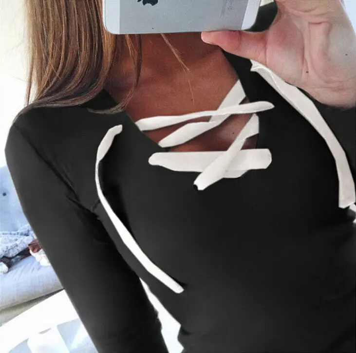 Women Hoodies Sweatshirts Long Sleeve V-Neck Bandage Hoodies Shirts Casual Sexy Women Tops 1