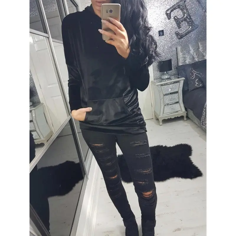 Women Hoodies Sweatshirts Velvet Front Pocket Long Hoodies Pullover Plus Size Hooded Loose Velour Tops Gv492 1