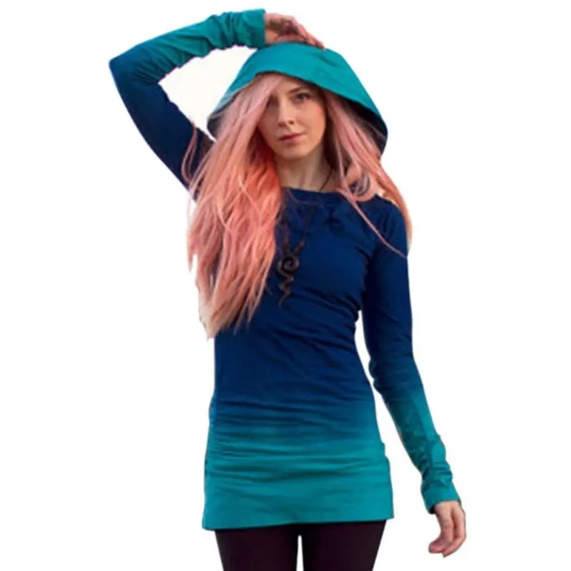 Women Hoody Gradient Color Print Bottoming Pullovers Casual Tops Long Sleeve Slim Hoodie Sweatshirts M0421 1