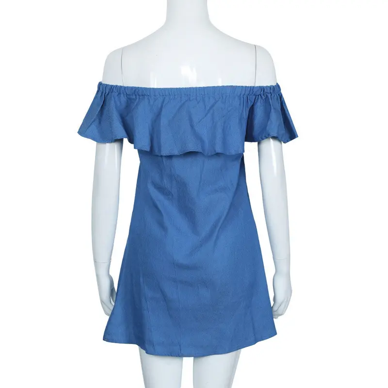 Women Imitate Denim Dress Slim Big Size Jeans Dress For Women Off Shoulder Sexy Vestidos Party Short Mini Dress 4