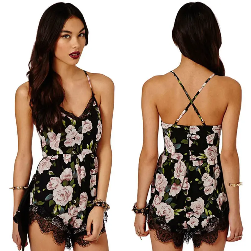 Women Jumpsuit Overalls Backless Floral Lace Chiffon Bodycon Jumpsuit Party Playsuit Romper Pants Elegant Jumpsuit 3