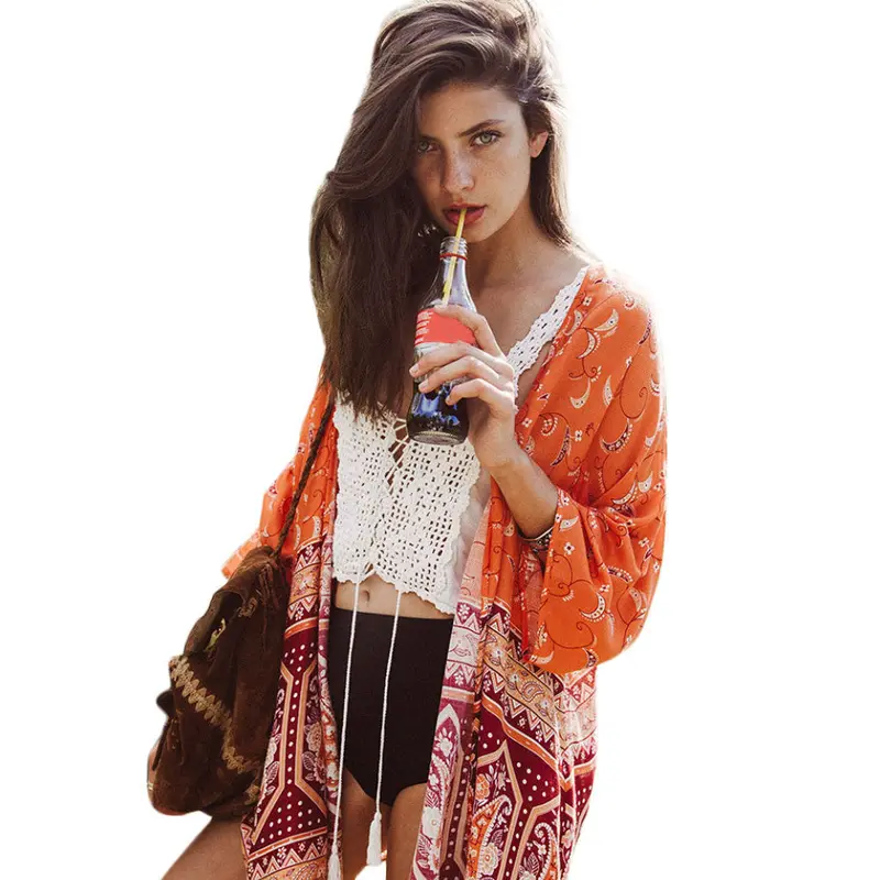 Women Kimono Cardigan Knitted Chiffon Blouse Shirt Casual Chiffon Cardigans Kimonos Plus Size Feida 1