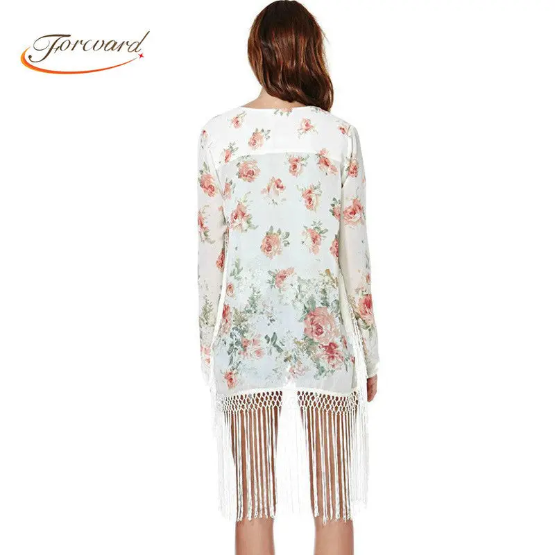 Women Kimono Floral Print Loose Chiffon Cardigan Shawl Regular Jacket Top Mujer Ropa Camisas Femininas 3