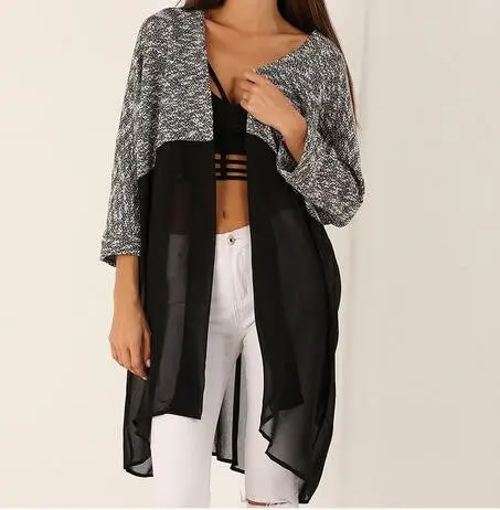 Women Knitted Long Cardigan Sweater Lady Sexy Casual Chiffon Patchwork Cardigans Women Knitted Clothing Gv281 1