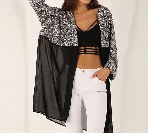 Women Knitted Long Cardigan Sweater Lady Sexy Casual Chiffon Patchwork Cardigans Women Knitted Clothing Gv281 3