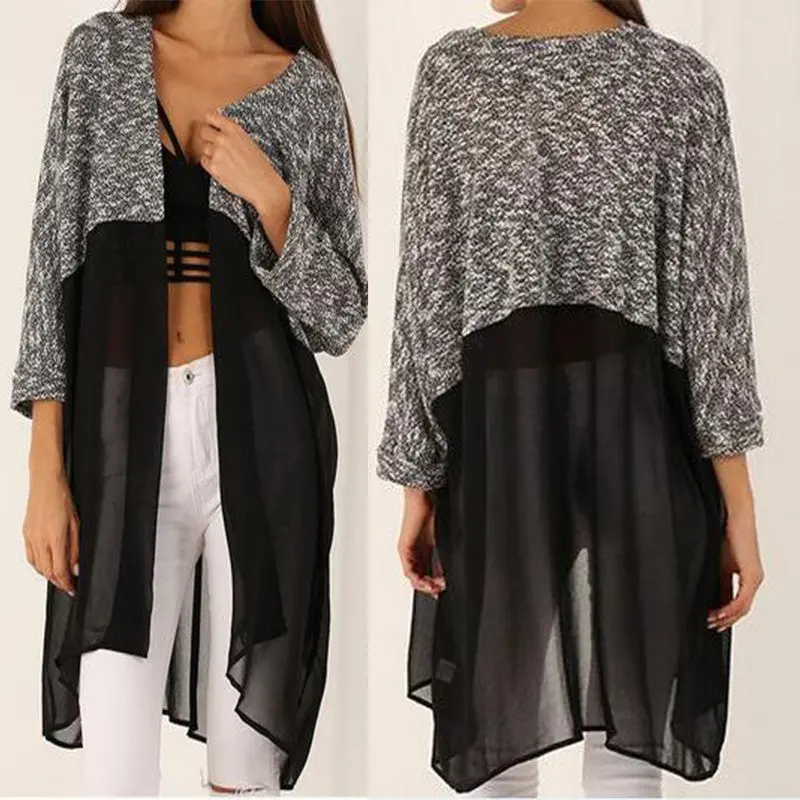 Women Knitted Long Cardigan Sweater Lady Sexy Casual Chiffon Patchwork Cardigans Women Knitted Clothing Gv281 4