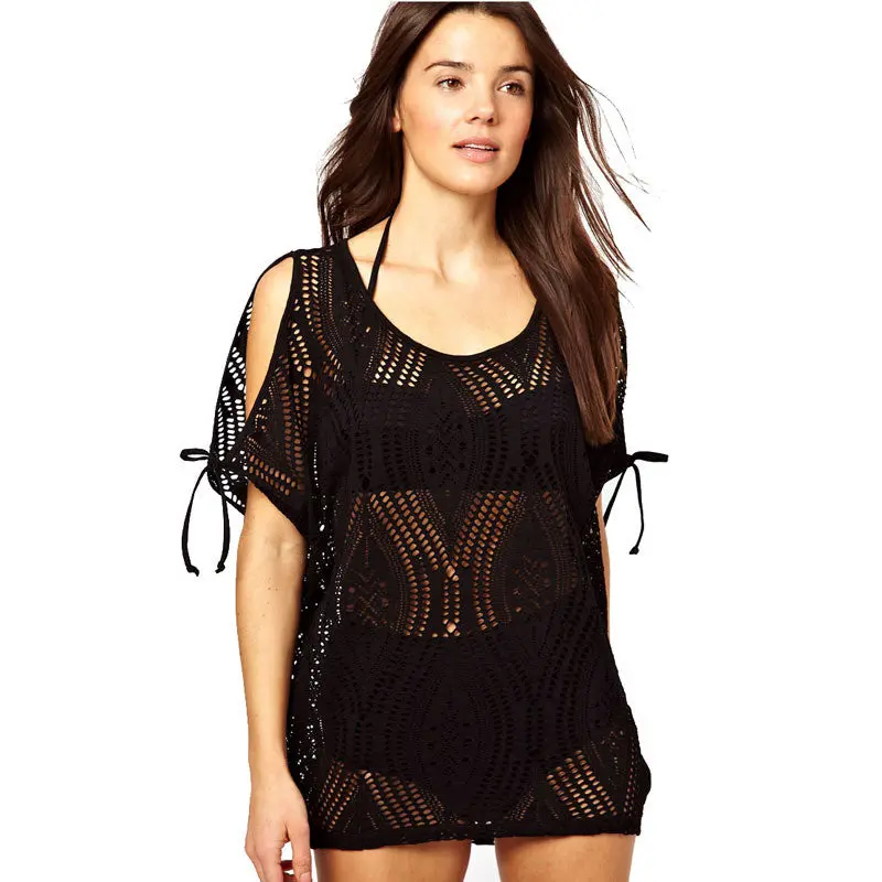 Women Knitting Blouse Smock Bikini Smock Mesh Openwork Beach 1