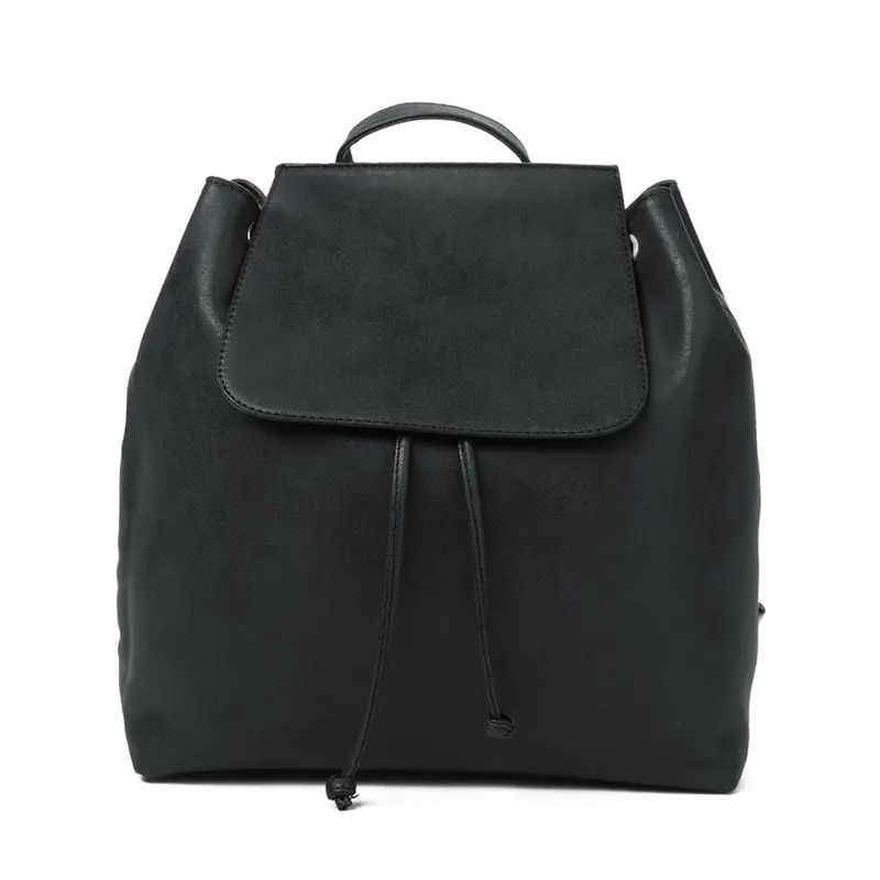 Women Korean Black Backpack Faux Nubuck Leather Escolar School Bag For Teenagers Girls Drawstring Vintage Style Mochila 1