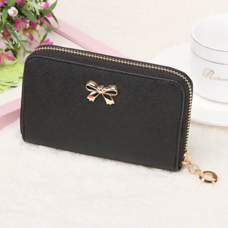 Women Korean Cute Bowknot Purse Solid Wearable Short Wallet Hbag 2