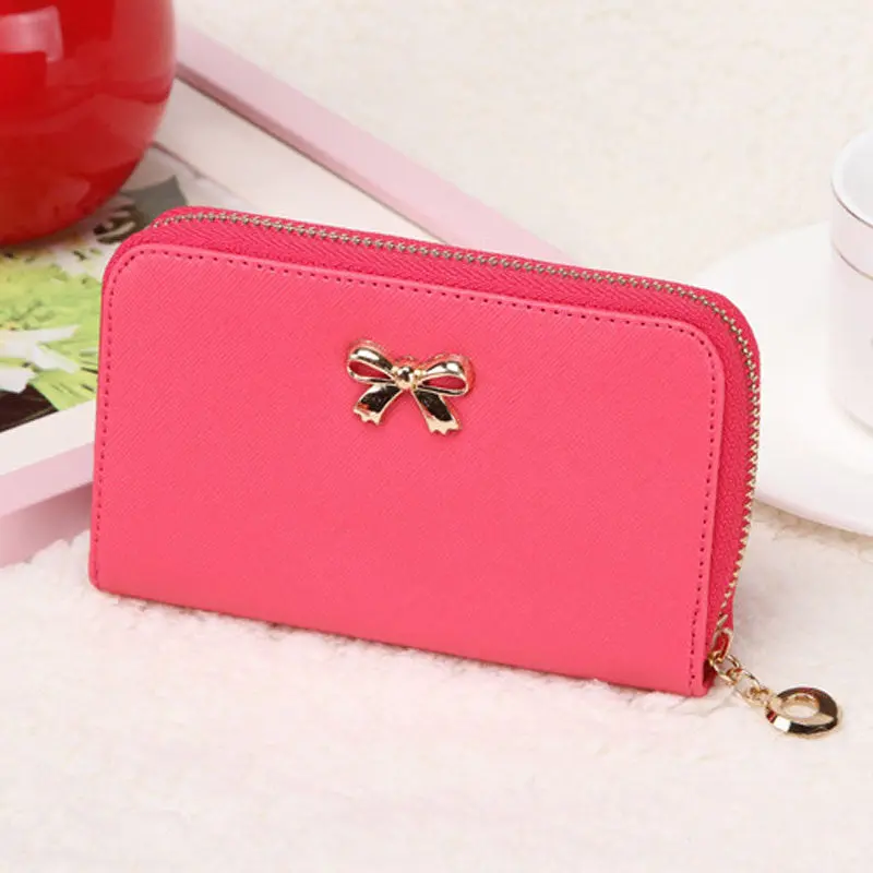 Women Korean Cute Bowknot Purse Solid Wearable Short Wallet Hbag 3