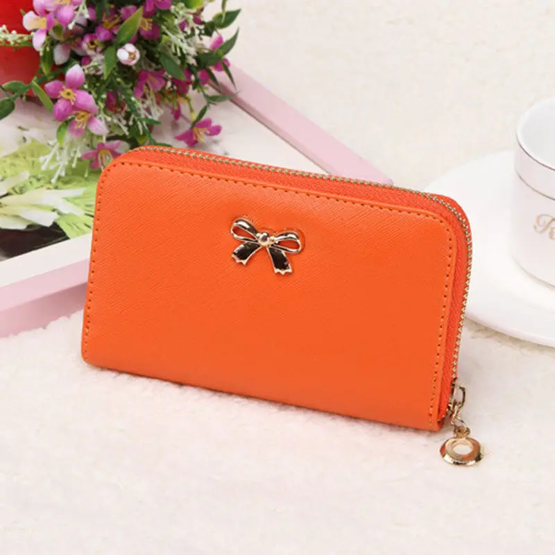 Women Korean Cute Bowknot Purse Solid Wearable Short Wallet Hbag 4