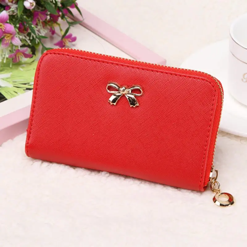Women Korean Cute Bowknot Purse Solid Wearable Short Wallet Hbag 5
