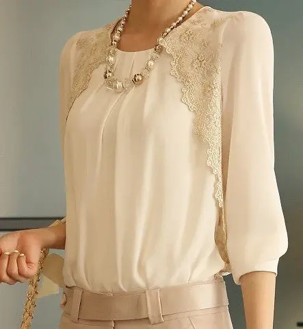 Women Lace Blouses Women Elegant Blouses Lady Embroidery Long-Sleeved Chiffon Shirts Lace Blusas Casual Basic Shirt E002 3