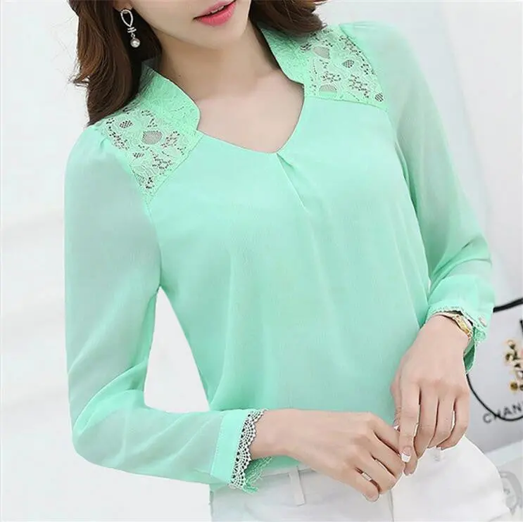 Women Lace Chiffon Blouse Shirt Plus Size Casual Hollow Women Blouses Shirts Long-Sleeved Tops Work Office Shirts Gv258 1