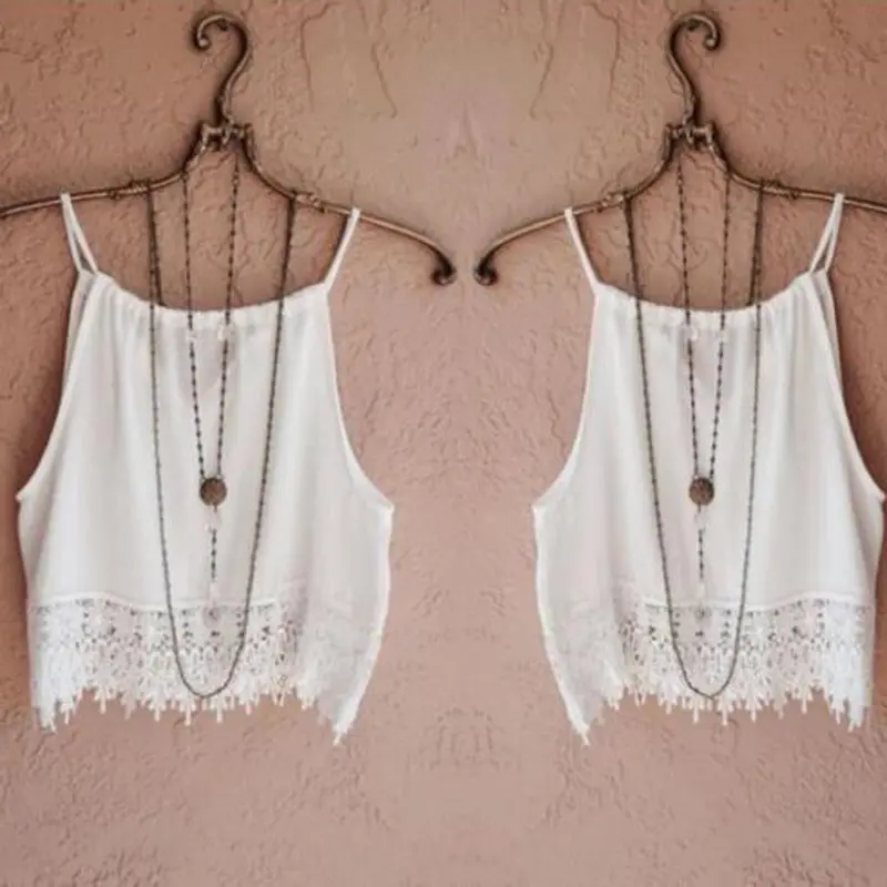 Women Lace Crop Top For T Shirt Cotton Sleeveless Tank T-Shirt Girl Ladies Tanks Cropped 4