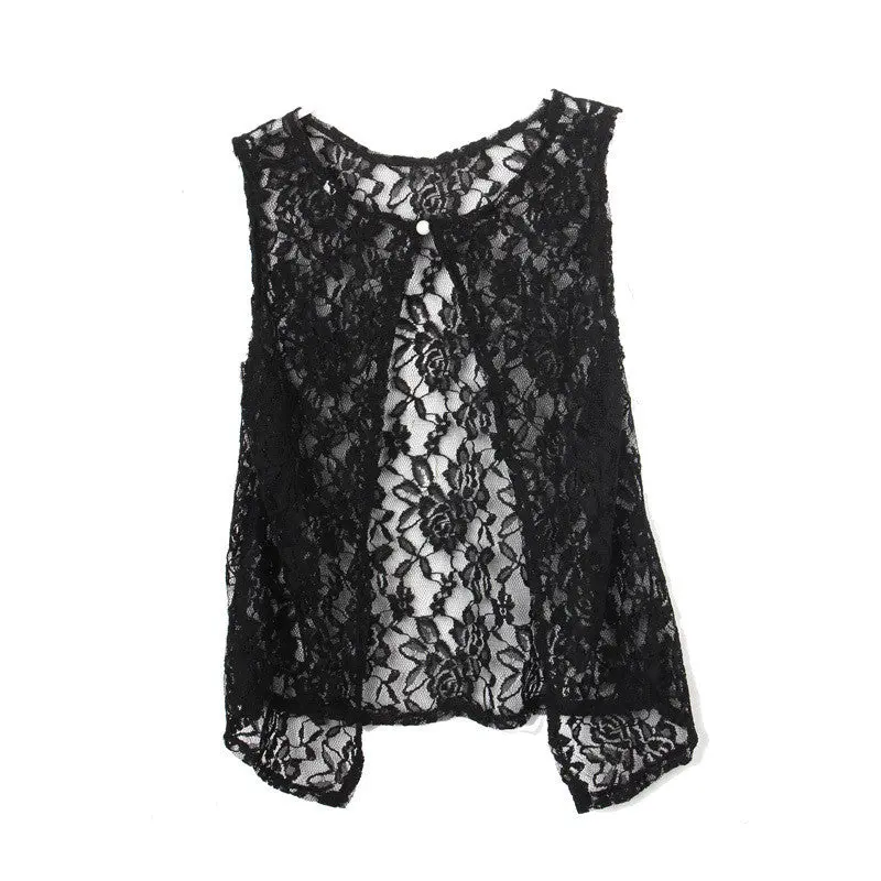 Women Lace Hollow Crochet Beach Blouse Sleeveless Shirt Vest Tops 6