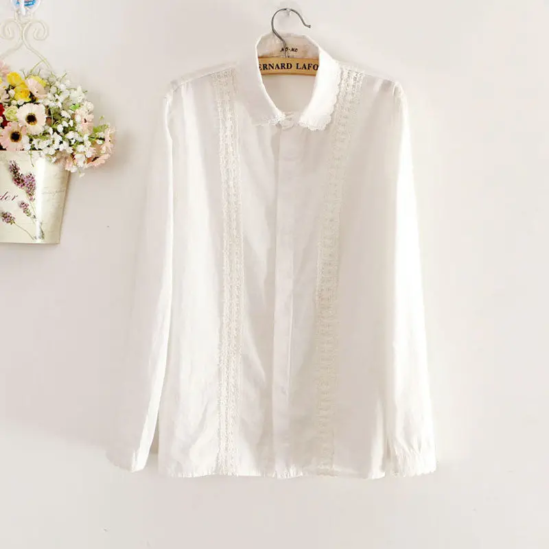 Women Lace Long Sleeve Slim White Shirt Primer Shirt Clothes 1