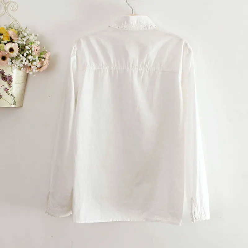 Women Lace Long Sleeve Slim White Shirt Primer Shirt Clothes 2