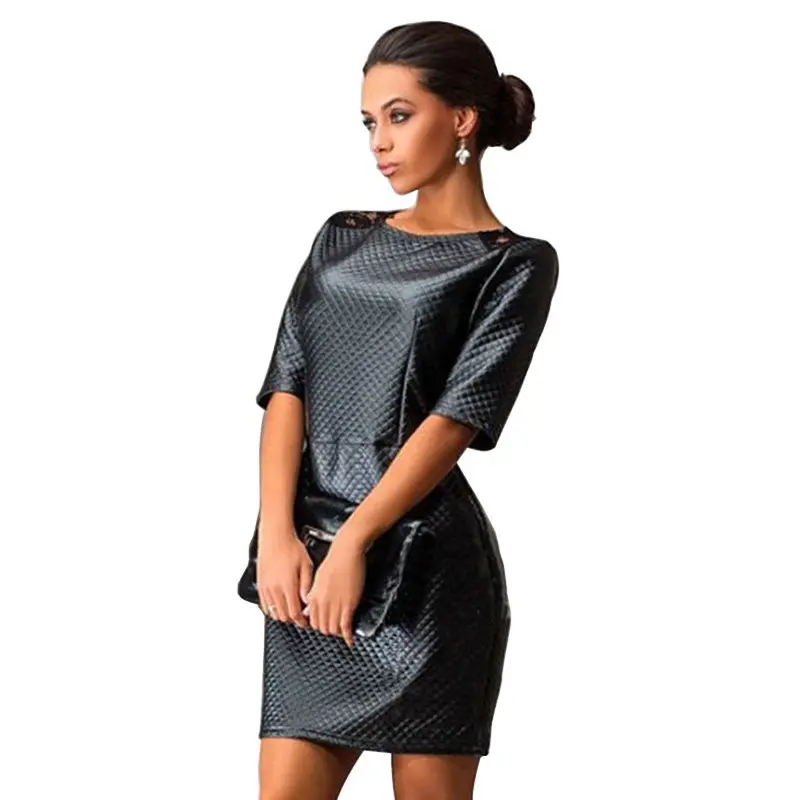 Women Lace Matching O-Neck Half Sleeve Waisted Bodycon Straight Dress Cotton Dress 1