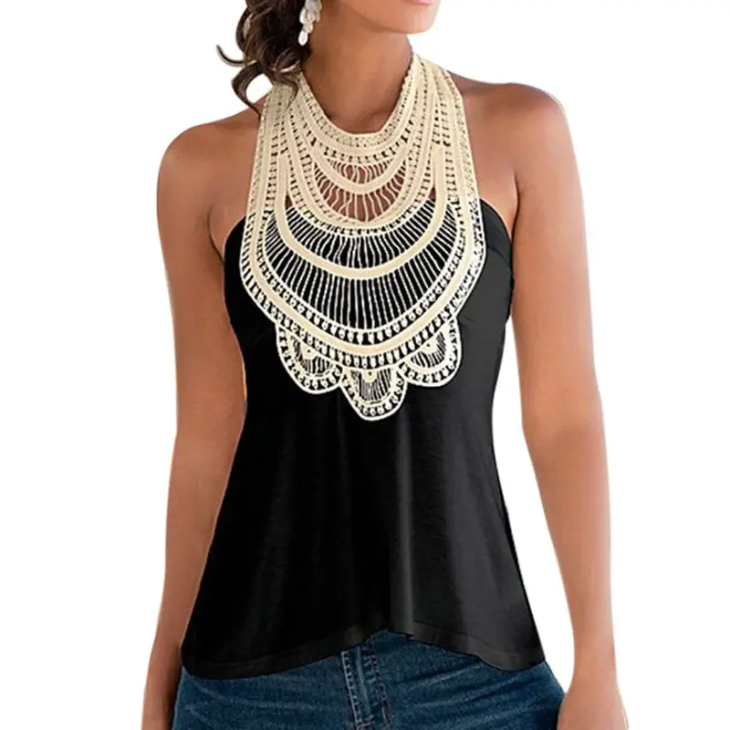 Women Lace Vest Top Sleeveless Casual Blouse Tank Shirt T-Shirt Tops 3