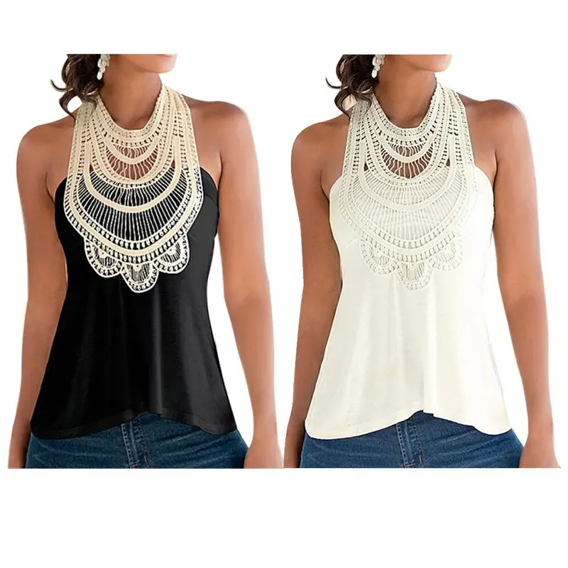 Women Lace Vest Top Sleeveless Casual Blouse Tank Shirt T-Shirt Tops 5