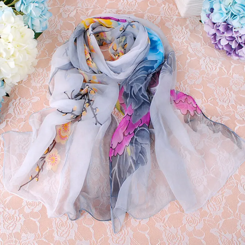 Women Ladies Chiffon Floral Scarf Soft Wrap Long Shawl Luxury Scarfs British Style 1