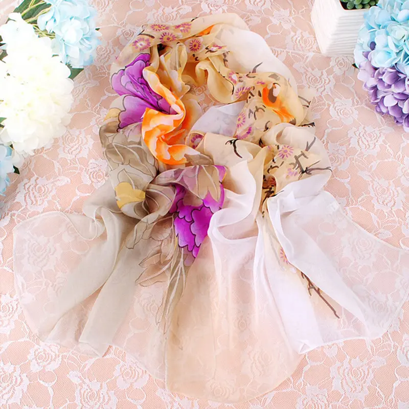 Women Ladies Chiffon Floral Scarf Soft Wrap Long Shawl Luxury Scarfs British Style 2
