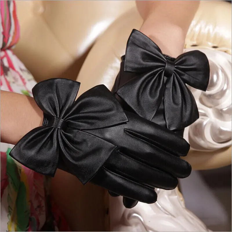 Women Ladies Gloves Butterfly Bow Wrist Soft Leather Gloves Girls Warmer Mittens Gifts 1